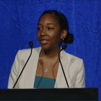 CSTE AEF Class 21 Fellow Daniela Rochez speaking in the Open Plenary at the AMCHP 2024 Conference. Daniela was able to share her experiences being a member of AMCHP and the importance of partnering with youth to address public health issues.