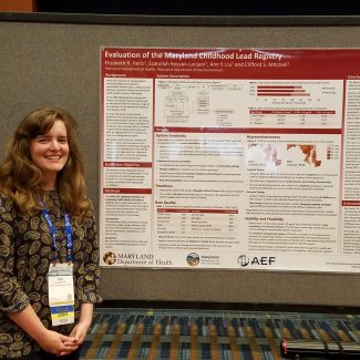“Elizabeth Heitz presenting her poster titled “Evaluation of the Maryland Childhood Lead Registry” at the 2019 CSTE Annual Conference” Elizabeth Heitz – CSTE AEF Class 16 Fellow at 2019 CSTE Annual Conference